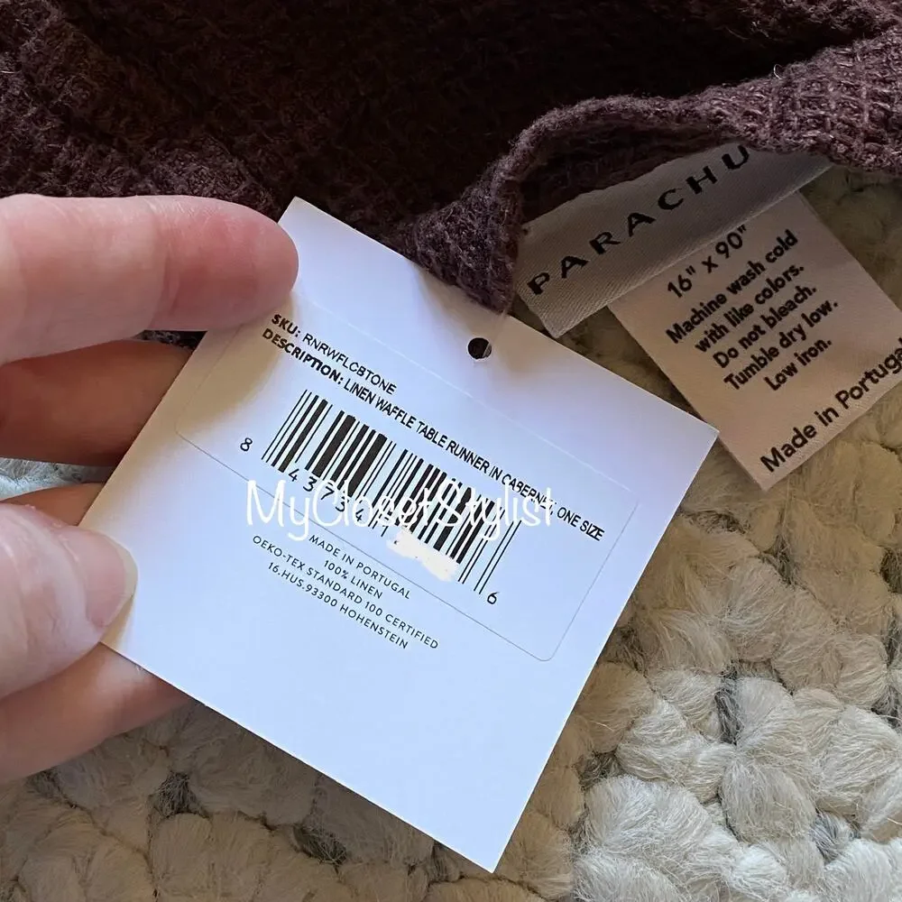 Parachute LINEN Waffle Table Runner Cabernet NWT! New Tags OS 16